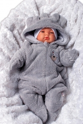 Baby Nellys Chlupáčkový overal Luna s kapucí + rukavičky, Medvídek, hnědý