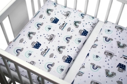 Baby Nellys 3-dílná sada, mantinel s povlečením Kočičky - granátová/bílá