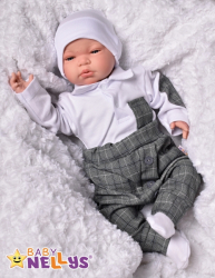 Baby Nellys 2-dílná sada Robert, body s límečkem, kalhoty Baggy - šedé kárko, vel. 80