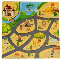 ECO TOYS Dětské pěnové puzzle 93,5x93,5cm, hrací deka, podložka na zem Safari, 9 dílů