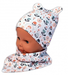 Baby Nellys Dvouvrstvá čepice s oušky + šátek Palouček, smetanová