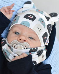 Baby Nellys Dvouvrstvá čepice s oušky + komínek Příšerky, bílá/mátová