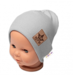 Baby Nellys Žebrovaná dvouvrstvá čepice s lemem - šedá