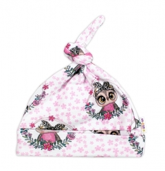 Kojenecká nasazovací čepička bavlna - CUTE OWLS s růžovou 