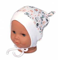Baby Nellys Kojenecká čepička uzlíček na zavazování - Palouček, bílá