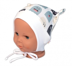 Baby Nellys Kojenecká čepička uzlíček na zavazování - Příšerky, bílá/mátová