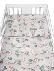 BABY NELLYS 3-dílná sada Mantinel s povlečením, Létající zvířátka, zelený