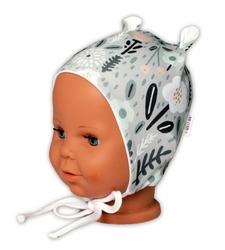 Baby Nellys Kojenecká čepička s oušky na zavazování - Palouček, mátová