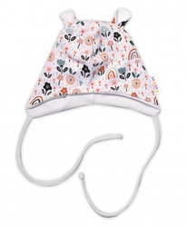 Baby Nellys Kojenecká čepička s oušky na zavazování - Palouček, bílá