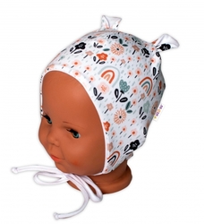Baby Nellys Kojenecká čepička s oušky na zavazování - Palouček, bílá
