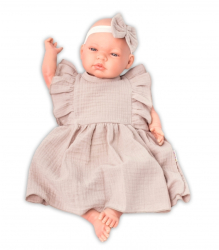 Baby Nellys 2-dílná sada mušelínové šatičky + čelenka, béžové, vel. 68