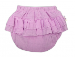 Baby Nellys 3-dílná mušelínová soupravička, body, kraťasky + čelenka GIRL, lila