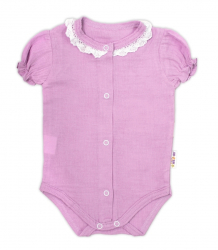Baby Nellys 3-dílná mušelínová soupravička, body, kraťasky + čelenka GIRL, lila