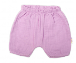 Baby Nellys 3-dílná mušelínová soupravička, tunika/halenka, kraťasky, čelenka, lila