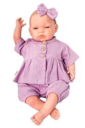 Baby Nellys 3-dílná mušelínová soupravička, tunika/halenka, kraťasky, čelenka, lila
