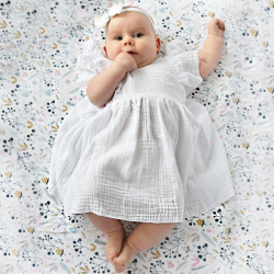 Baby Nellys 2-dílná sada mušelínové šatičky + čelenka, bílé vel. 86