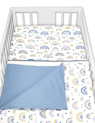 Baby Nellys 3-dílná sada Mantinel s povlečením - Duha, pastelová s potiskem/modrá