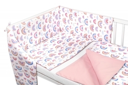 Baby Nellys 3-dílná sada Mantinel s povlečením - Duha, pastelová s potiskem/pudrová