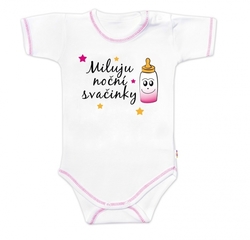 Body krátký rukáv s vtipným textem Baby Nellys, Miluju noční svačinky, holka