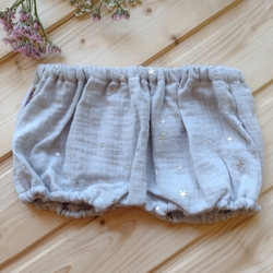 Baby Nellys Mušelínové letní kraťasky Stars, šedé