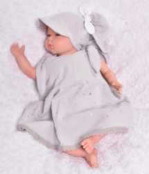 Baby Nellys Letní lehoučké mušelínové šaty Summer Stars - šedé