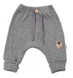 Baby Nellys 3-dílná žebrovaná soupr. Hand Made, body, tepláčky a čepička, šedá