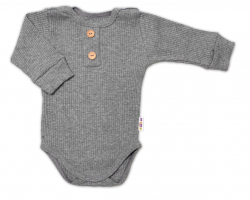 Baby Nellys 3-dílná žebrovaná soupr. Hand Made, body, tepláčky a čepička, šedá