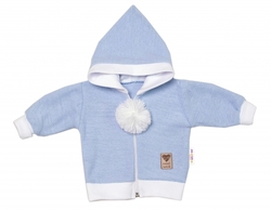 Baby Nellys 3-dílná souprava Hand made, pletený kabátek, kalhoty a botičky, modrá
