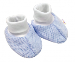 Baby Nellys 3-dílná souprava Hand made, pletený kabátek, kalhoty a botičky, modrá
