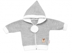 Baby Nellys 3-dílná souprava Hand made, pletený kabátek, kalhoty a botičky, šedá
