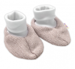 Baby Nellys 3-dílná souprava Hand made, pletený kabátek, kalhoty a botičky, béžová