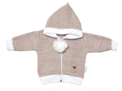 Baby Nellys 3-dílná souprava Hand made, pletený kabátek, kalhoty a botičky, béžová