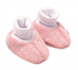 Baby Nellys 3-dílná souprava Hand made, pletený kabátek, kalhoty a botičky, růžová