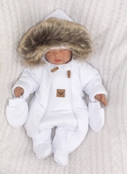Z&Z Zimní kombinéza s dvojitým zipem, kapucí a kožešinou + rukavičky, Angel - bílá, vel.86