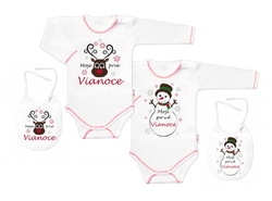 Baby Nellys Body dlouhý rukáv Moje prvé Vianoce, Sob, bílé