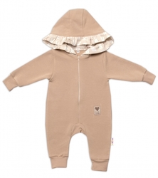 Baby Nellys Teplákový overal s kapucí a volánkem, New Bunny - cappuccino