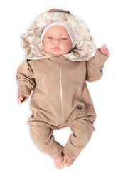 Baby Nellys Teplákový overal s kapucí a volánkem, New Bunny - cappuccino