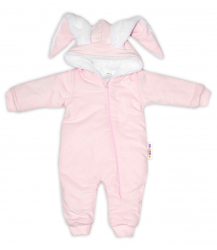Baby Nellys Manšestrová kombinézka/overálek s kožíškem Cute Bunny - růžová, vel. 68/74
