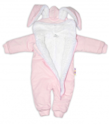 Baby Nellys Manšestrová kombinézka/overálek s kožíškem Cute Bunny - růžová, vel. 68/74