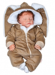 Baby Nellys Manšestrová kombinézka/overálek s kožíškem Cute Bunny - hnědá