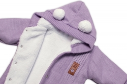 Baby Nellys Pletená kombinéza/overal LUX STAR s kožíškem - dvouvrstvá, fialová