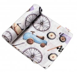 Plena bavlna potisk TETRA PREMIUM - RETRO CARS na bílém - 70x80cm