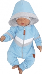 Z&Z Bavlněný kojenecký overal na zip s pruhy SPORT - modrý, vel. 86