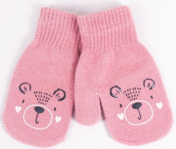 Zimní dívčí rukavičky se šňůrkou Medvídek - růžové, vel. 110