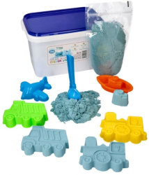 Kinetický písek - modrý - 2kg + formičky dopravní prostředky zdarma