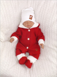 Z&Z 3-dílná pletená souprava, kabátek, kalhoty a botičky Baby Santa, červená, vel. 80