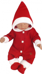 Z&Z 3-dílná pletená souprava, kabátek, kalhoty a botičky Baby Santa, červená, vel. 80