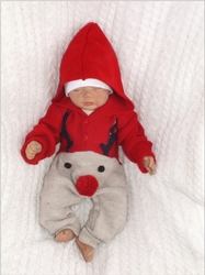 Z&amp;Z Dětský pletený Vánoční overálek s kapucí a knoflíčky Baby Sob, červený