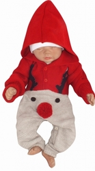 Z&amp;Z Dětský pletený Vánoční overálek s kapucí a knoflíčky Baby Sob, červený