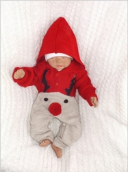 Z&amp;Z Dětský pletený Vánoční overálek s kapucí a knoflíčky Baby Sob, červený